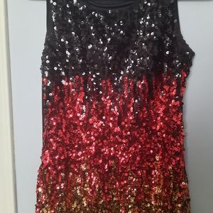 NWOT Women’s gold/red/ black Sequence Evening sleeveless top Las Vegas! Size L